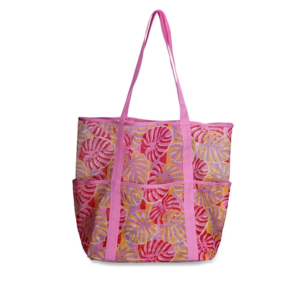 Large Colorful Pink Beach Swim Shopping Reusable Mesh Tote Bag NWT